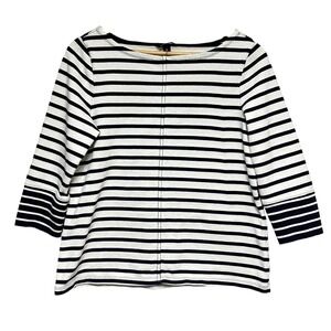 Lands' End Striped Boatneck Top Womens M 3/4 Sleeve Preppy‎ Nautical Classic